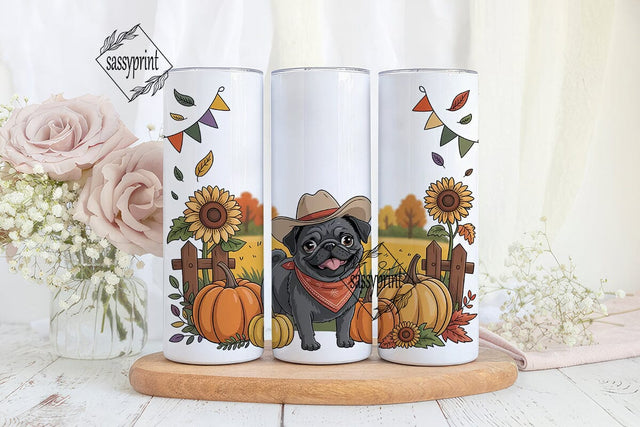 Autumn Pug 20oz Tumbler Wrap Sublimation sassyprint 