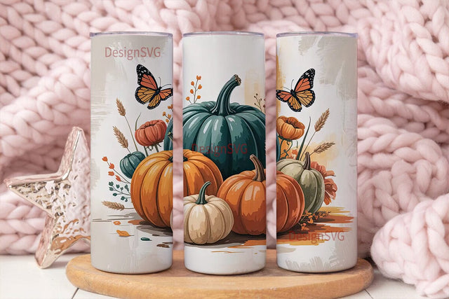 Autumn Pumpkin & Butterfly 20oz Tumbler Sublimation DesignSVG 
