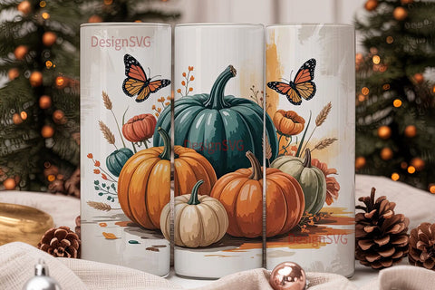 Autumn Pumpkin & Butterfly 20oz Tumbler Sublimation DesignSVG 