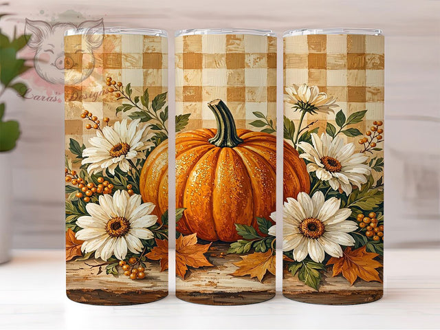 Autumn Pumpkin Daisy 20oz Tumbler, Pumpkin Motif, Daisy Design, Autumn Theme, Rustic Charm, Farmhouse Style, 20oz Wrap, Sublimation Tumbler Sublimation Lara' s Designs 