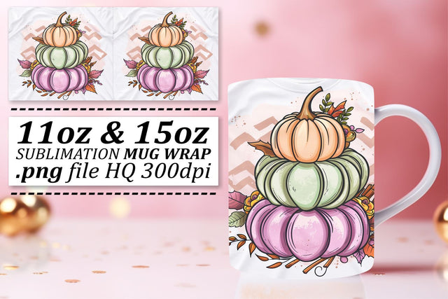 Autumn Pumpkin Design Watercolor Mug Wrap 11oz/15oz Sublimation afrosvg 