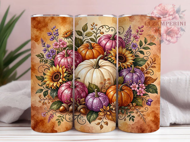 Autumn Pumpkin Floral 20oz Tumbler, Autumn Pumpkin, Pumpkin Floral, Autumn Floral, Pumpkin Tumbler, Floral Tumbler, Autumn Pumpkin PNG, 20oz Tumbler Wrap Sublimation Li Zamperini 