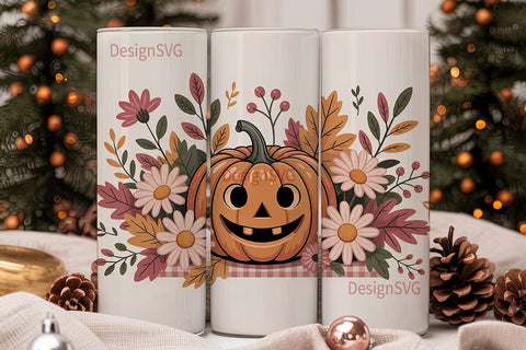 Autumn Pumpkin & Floral 20oz Tumbler Sublimation DesignSVG 