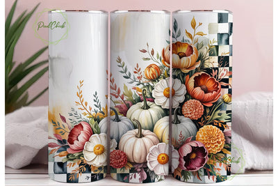 Autumn Pumpkin Floral 20oz Tumbler Wrap Sublimation PixelChick 