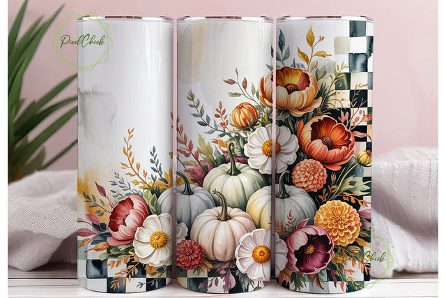 Autumn Pumpkin Floral 20oz Tumbler Wrap Sublimation PixelChick 