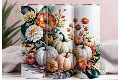 Autumn Pumpkin Floral 20oz Tumbler Wrap Sublimation PixelChick 