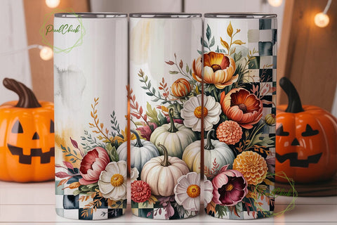 Autumn Pumpkin Floral 20oz Tumbler Wrap Sublimation PixelChick 