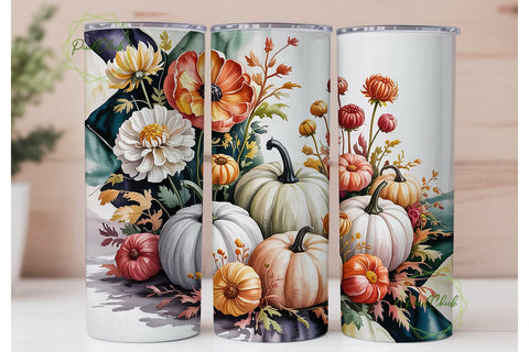 Autumn Pumpkin Floral 20oz Tumbler Wrap Sublimation PixelChick 