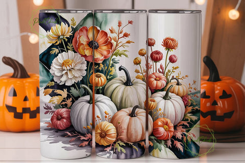 Autumn Pumpkin Floral 20oz Tumbler Wrap Sublimation PixelChick 
