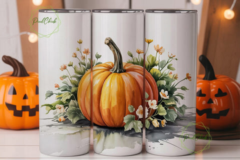 Autumn Pumpkin Floral 20oz Tumbler Wrap Sublimation PixelChick 