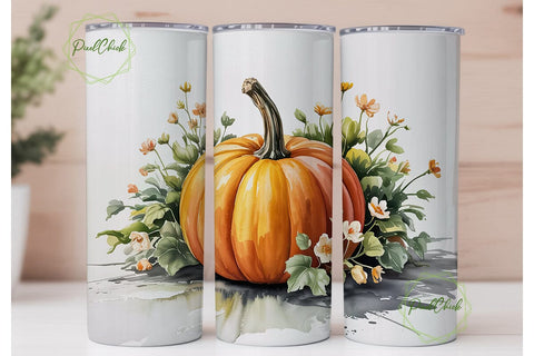 Autumn Pumpkin Floral 20oz Tumbler Wrap Sublimation PixelChick 