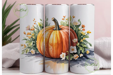 Autumn Pumpkin Floral 20oz Tumbler Wrap Sublimation PixelChick 
