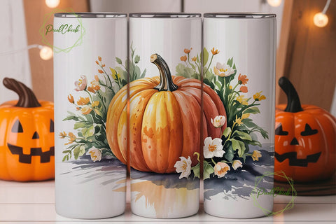 Autumn Pumpkin Floral 20oz Tumbler Wrap Sublimation PixelChick 