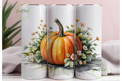 Autumn Pumpkin Floral 20oz Tumbler Wrap Sublimation PixelChick 