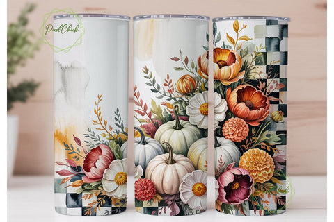 Autumn Pumpkin Floral 20oz Tumbler Wrap Sublimation PixelChick 