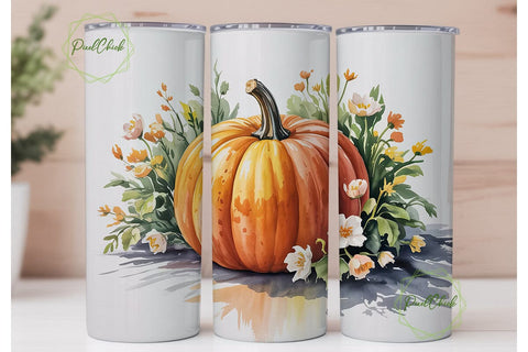 Autumn Pumpkin Floral 20oz Tumbler Wrap Sublimation PixelChick 