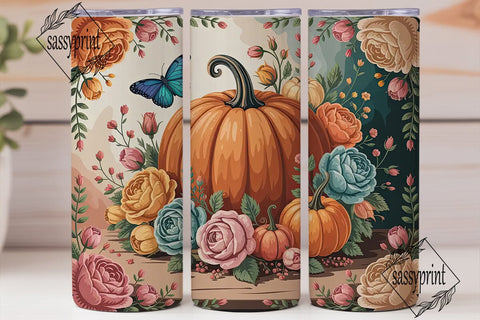 Autumn Pumpkin Floral 20oz Tumbler Wrap Sublimation sassyprint 