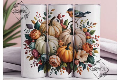 Autumn Pumpkin Floral 20oz Tumbler Wrap Sublimation sassyprint 