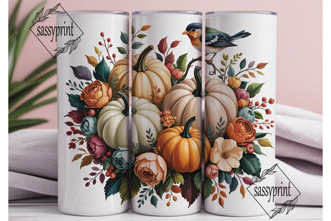 Autumn Pumpkin Floral 20oz Tumbler Wrap Sublimation sassyprint 