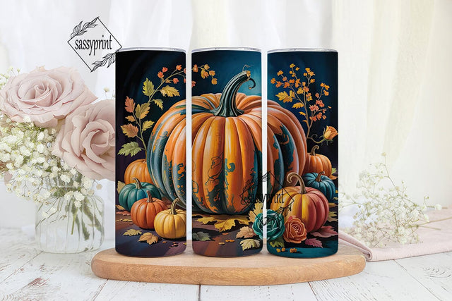Autumn Pumpkin Floral 20oz Tumbler Wrap Sublimation sassyprint 