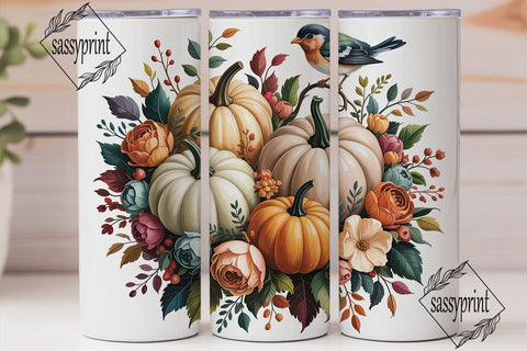 Autumn Pumpkin Floral 20oz Tumbler Wrap Sublimation sassyprint 