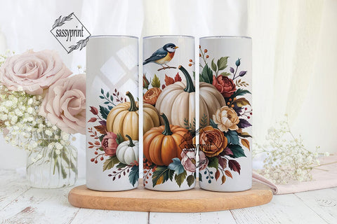 Autumn Pumpkin Floral 20oz Tumbler Wrap Sublimation sassyprint 