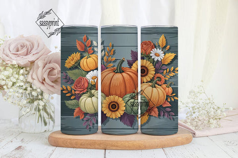 Autumn Pumpkin Floral 20oz Tumbler Wrap Sublimation sassyprint 