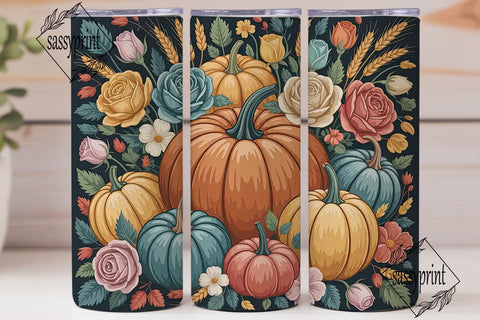 Autumn Pumpkin Floral 20oz Tumbler Wrap Sublimation sassyprint 