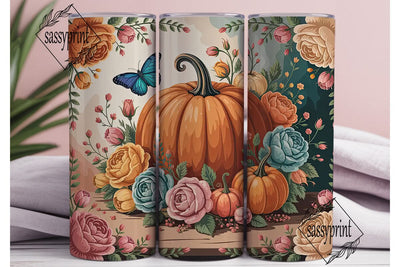 Autumn Pumpkin Floral 20oz Tumbler Wrap Sublimation sassyprint 