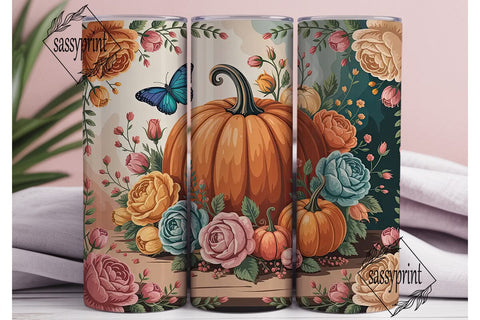 Autumn Pumpkin Floral 20oz Tumbler Wrap Sublimation sassyprint 