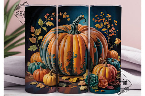 Autumn Pumpkin Floral 20oz Tumbler Wrap Sublimation sassyprint 