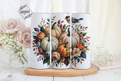 Autumn Pumpkin Floral 20oz Tumbler Wrap Sublimation sassyprint 