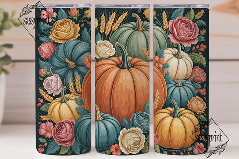 Autumn Pumpkin Floral 20oz Tumbler Wrap Sublimation sassyprint 