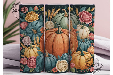 Autumn Pumpkin Floral 20oz Tumbler Wrap Sublimation sassyprint 