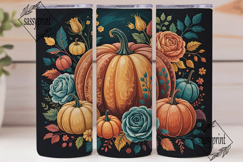 Autumn Pumpkin Floral 20oz Tumbler Wrap Sublimation sassyprint 