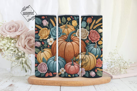 Autumn Pumpkin Floral 20oz Tumbler Wrap Sublimation sassyprint 