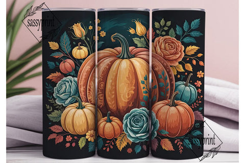 Autumn Pumpkin Floral 20oz Tumbler Wrap Sublimation sassyprint 