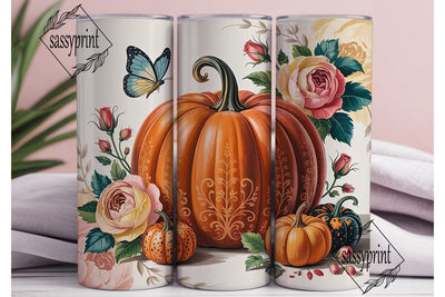 Autumn Pumpkin Floral 20oz Tumbler Wrap Sublimation sassyprint 