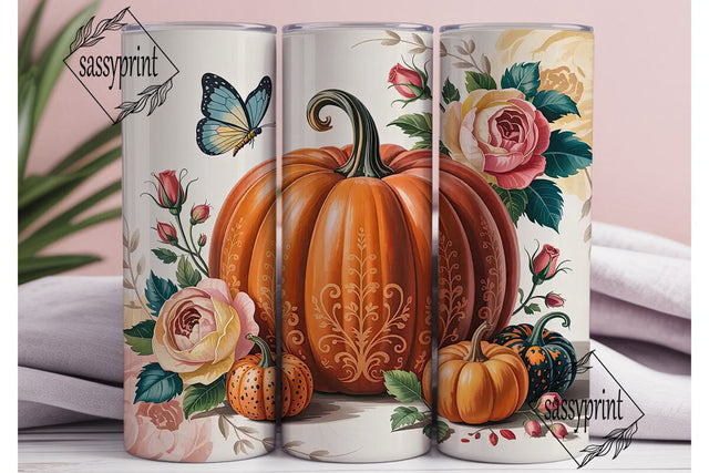 Autumn Pumpkin Floral 20oz Tumbler Wrap Sublimation sassyprint 