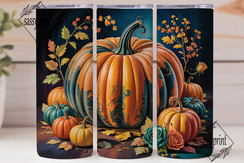 Autumn Pumpkin Floral 20oz Tumbler Wrap Sublimation sassyprint 