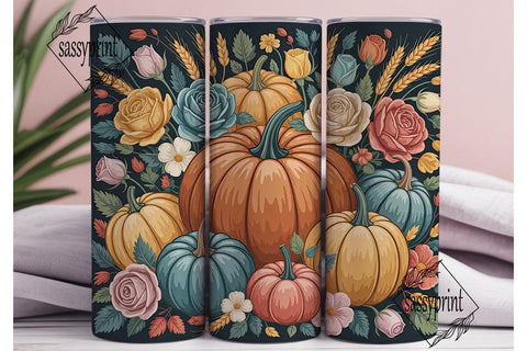 Autumn Pumpkin Floral 20oz Tumbler Wrap Sublimation sassyprint 