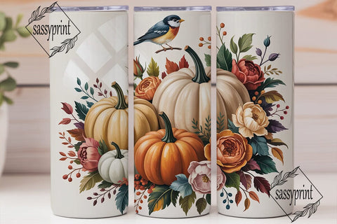 Autumn Pumpkin Floral 20oz Tumbler Wrap Sublimation sassyprint 