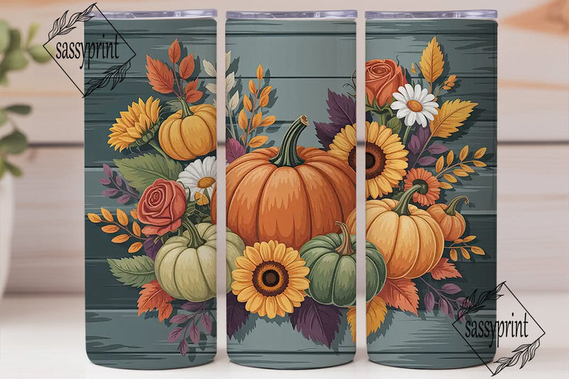 Autumn Pumpkin Floral 20oz Tumbler Wrap Sublimation sassyprint 