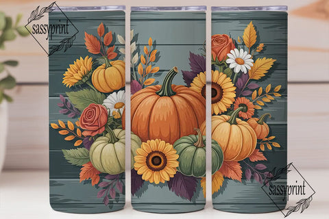 Autumn Pumpkin Floral 20oz Tumbler Wrap Sublimation sassyprint 