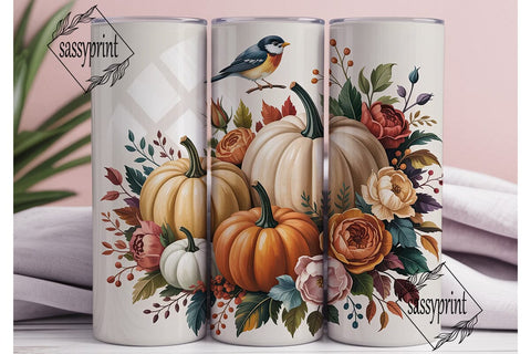 Autumn Pumpkin Floral 20oz Tumbler Wrap Sublimation sassyprint 