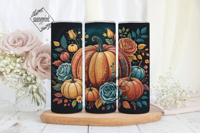 Autumn Pumpkin Floral 20oz Tumbler Wrap Sublimation sassyprint 