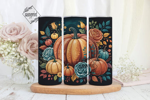 Autumn Pumpkin Floral 20oz Tumbler Wrap Sublimation sassyprint 