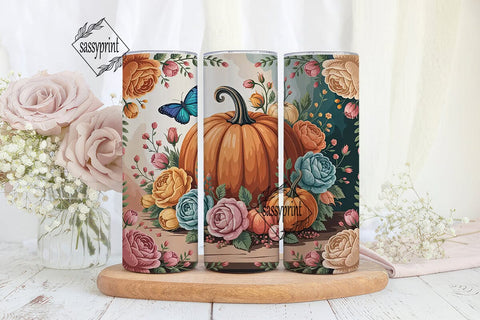 Autumn Pumpkin Floral 20oz Tumbler Wrap Sublimation sassyprint 