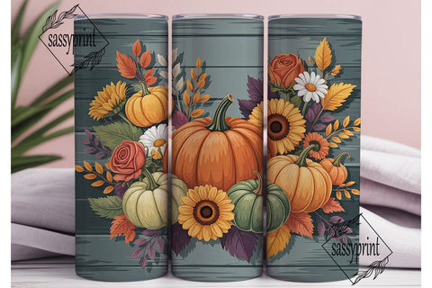 Autumn Pumpkin Floral 20oz Tumbler Wrap Sublimation sassyprint 