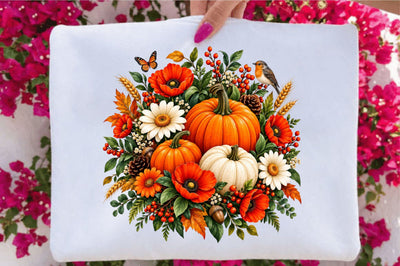 Autumn Pumpkin Floral Clipart PNG Sublimation SVGArt 